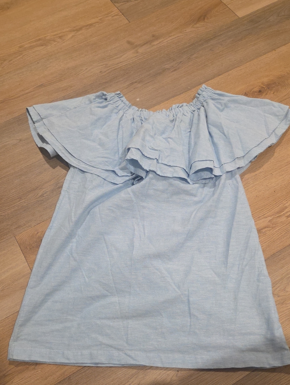 Mud Pie Light Blue Off-Shoulder Ruffle Dress